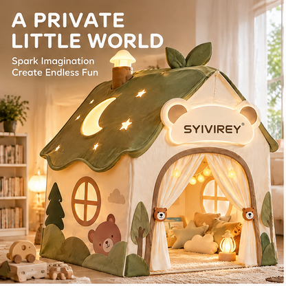 🥥SYIVIREY® Woodland Bear Cottage Kids Play Tent