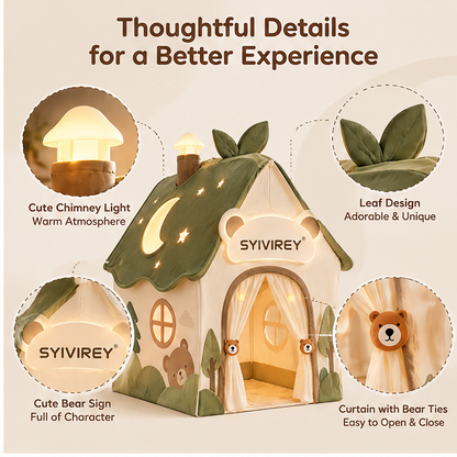 🥥SYIVIREY® Woodland Bear Cottage Kids Play Tent