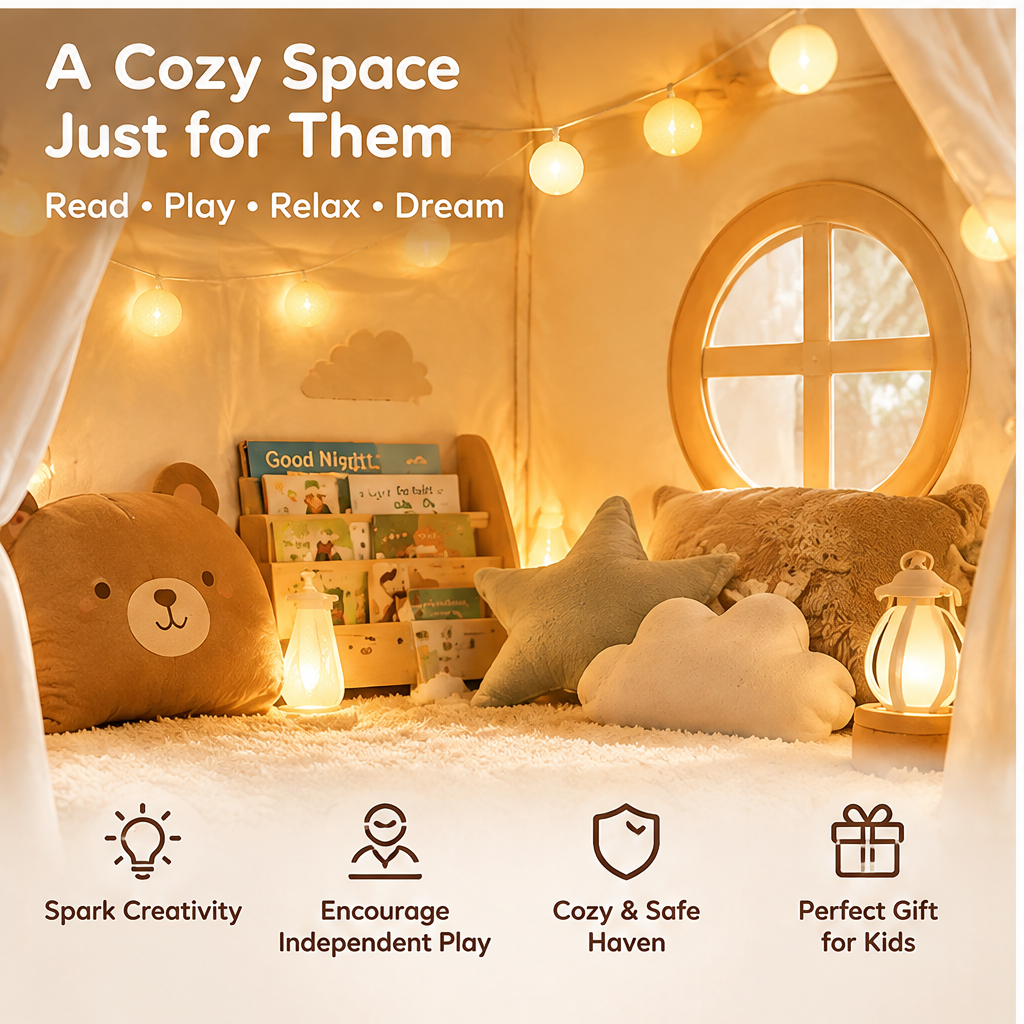 🥥SYIVIREY® Woodland Bear Cottage Kids Play Tent