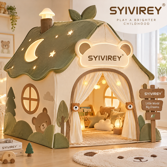 🥥SYIVIREY® Woodland Bear Cottage Kids Play Tent